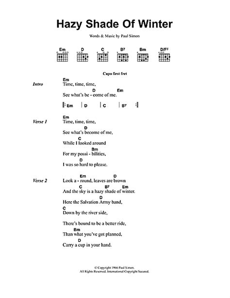 A Hazy Shade Of Winter Sheet Music By Simon And Garfunkel Lyrics