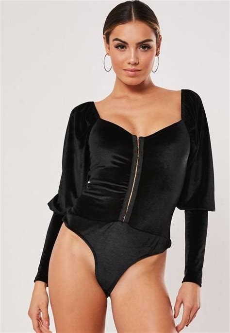 Black Velvet Hook And Eye Milkmaid Bodysuit Black Velvet Bodysuit