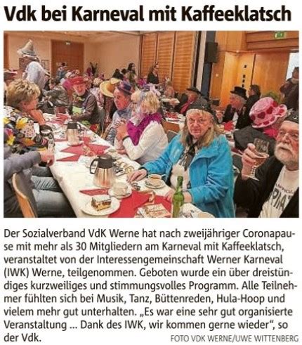 Karneval Mit Kaffeeklatsch Am 04 Februar 2023 Sozialverband VdK