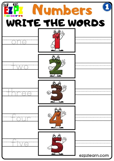 G1 Numbers Write The Words Worksheet For Kindergarten K5 And Esl Worksheets Library