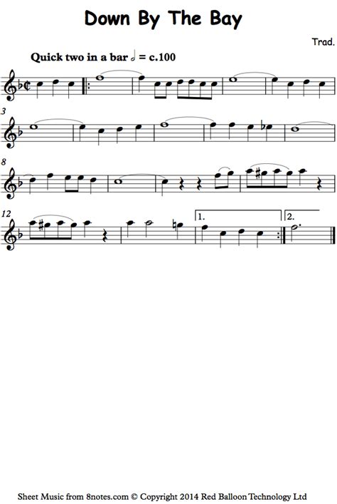 Down By The Bay Sheet Music For Flute