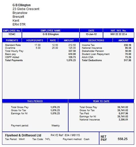 Uk Payslip Template Excel