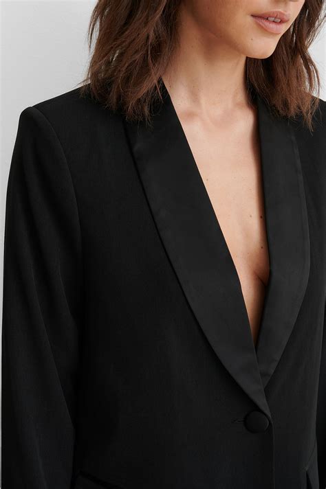 Satin Detail Blazer Black Na