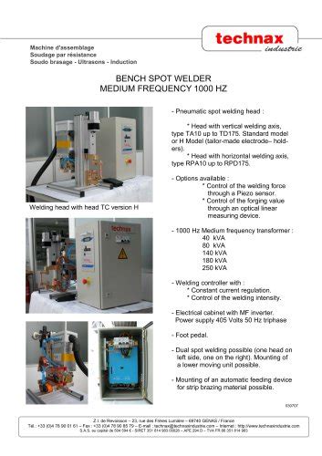 Bench Spot Welders Technax Pdf Catalogs Technical Documentation