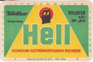 Drink Label W Rlitzer Hell Konsum Getr Nkefabrik Rehsen Germany