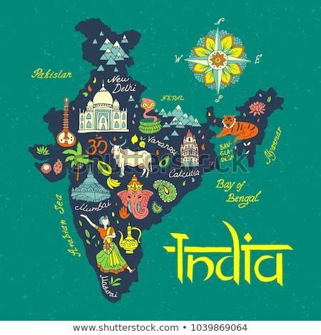 Find Illustrated Map Of India Travel And Attractions Stock Vectors And