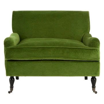 Plush Velvet Armchair In Green With Birchwood Wheeled Legs PREMIER