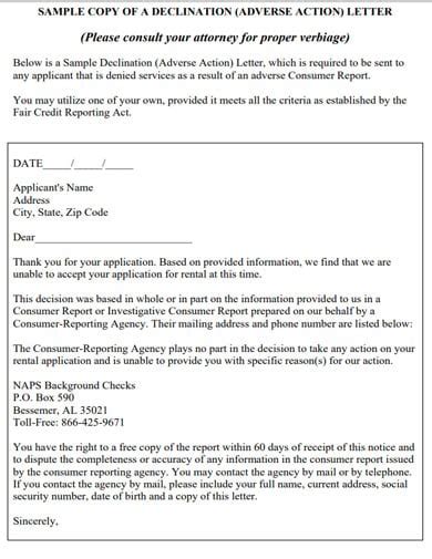 Polite Letter To Decline Tenant Sample