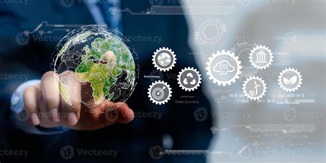 Geschäftsmann berühren global Symbol reduzieren co2 Emissionen