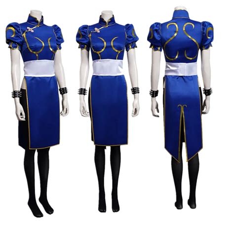 Female Chun Li Cosplay Costume Dress Game Sf Role Play Blue Skirts Outfit Women Full Set