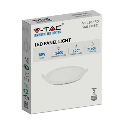 V Tac Mini Pannel 18w Bianco Naturale Tondo