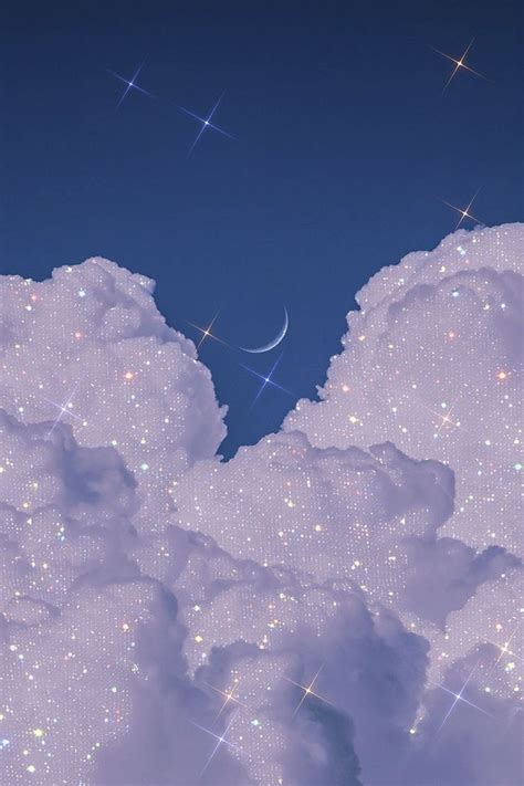 Cloudy Glitter Sky and Aesthetic Moonlight Poster/wall Art, Digital ...