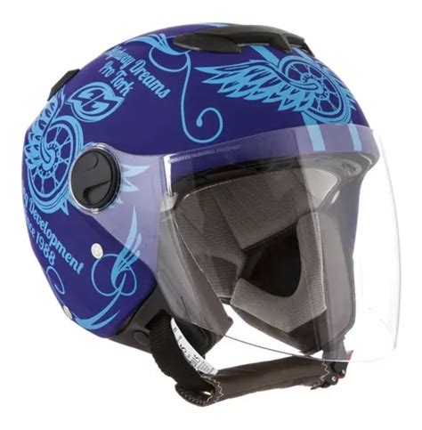 Capacete Para Moto Aberto Pro Tork New Atomic Highway Dreams Azul Fosco