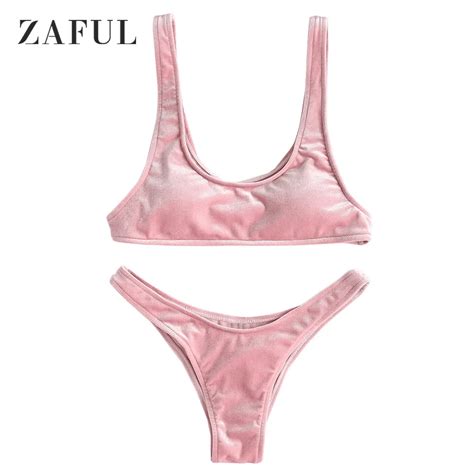 Aliexpress Buy ZAFUL Velvet Bikini High Cut Thong Bottom Bikini