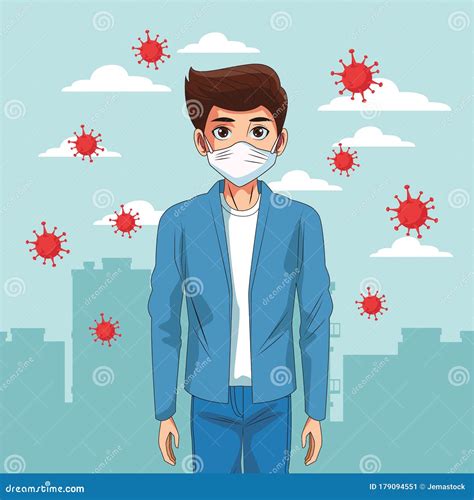 Man Using Face Mask In The Street Stock Vector Illustration Of