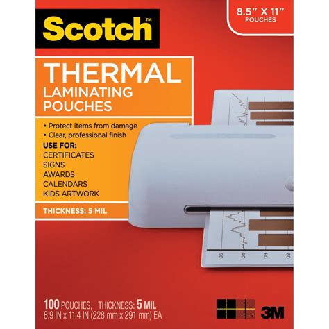 Scotch Thermal Laminating Pouches Sheet Size Supported Letter 8 50