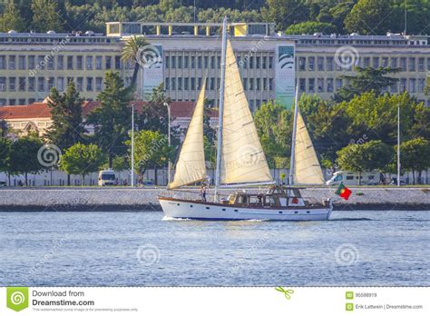 Sailing Boats On Tagus River In Lisbon River Tejo Editorial Stock