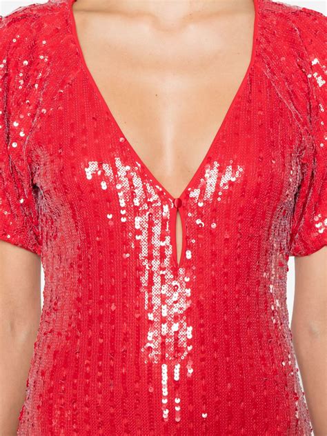 Rotate Birger Christensen Sequins V Neck Midi Dress Red Farfetch