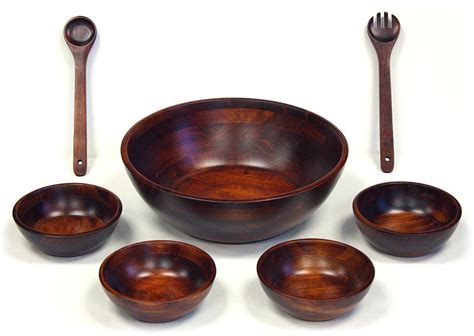 Mountain Woods7 Piece Mahogany Finish Wooden Salad Bowl Set - 15"