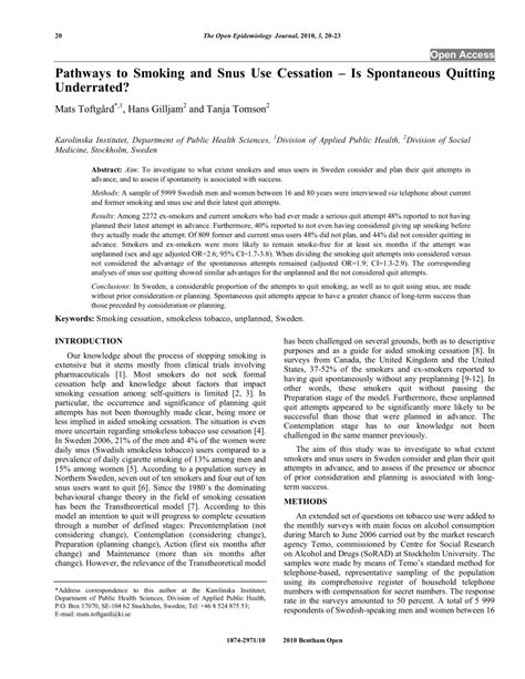 Pdf Pathways To Smoking And Snus Use Cessationis Spontaneous