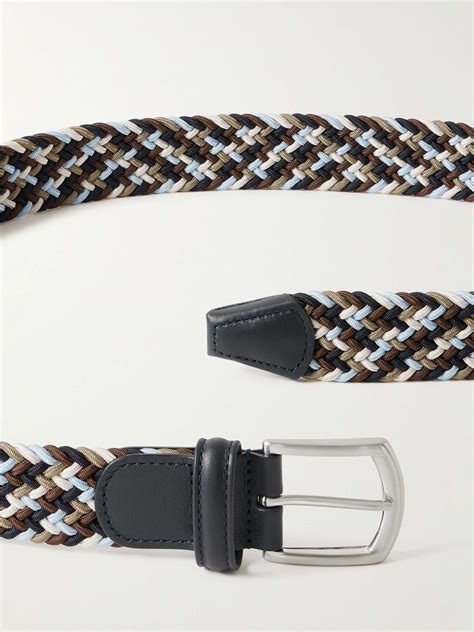 ANDERSON S 3 5cm Leather Trimmed Woven Elastic Belt For Men MR PORTER