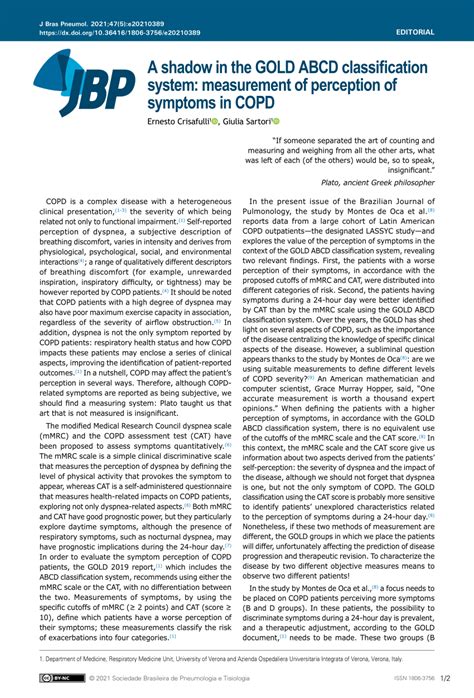 Pdf A Shadow In The Gold Abcd Classification System Measurement Of Perception Of Symptoms In Copd