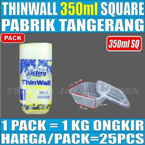 Thinwall Square Sq 350ml Food Container Box Tempat Kotak Makan Plastik