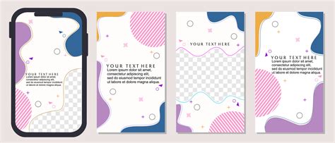 Set Of Social Media Story Background Templates With Colorful Curved