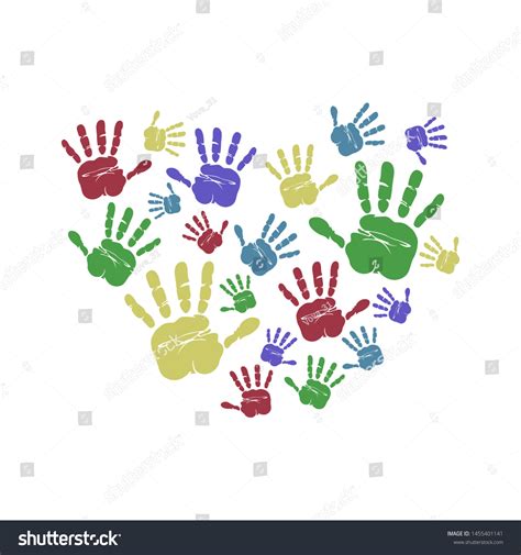 Heart Shape Formed Colorful Handprints Colorful Stock Illustration