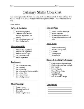 Culinary Skills Checklist By The Heart Cafe Teachers Pay Teachers