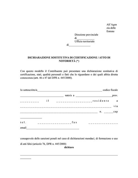 Modulo Autocertificazione Pdf Da Stampare