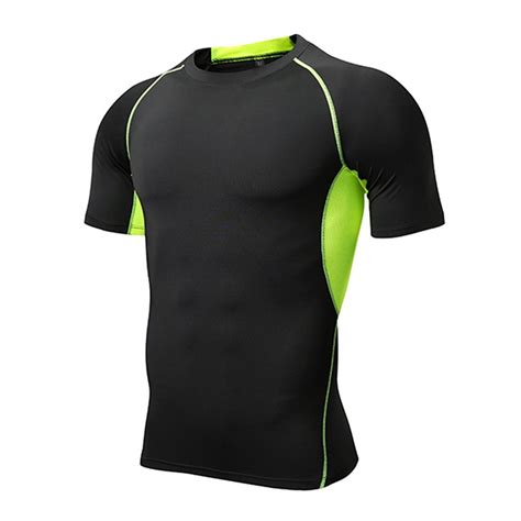 Green Mens T Shirts Compression Shirts Short Sleeve Athletic Compression Tops Cool Dry Workout T