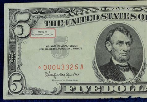 ((o^o)) 1963 $5 United States Note Five Dollar Bill Star Note - Low S/n