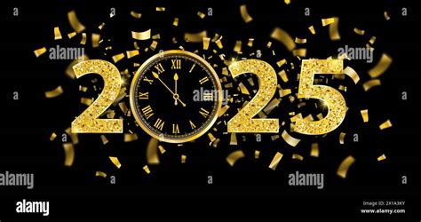 2025 Centre Clock Golden Confetti Black Header Golden Confetti With The