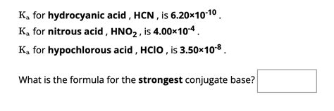 Solved Ka For Hydrocyanic Acid Hcn Is 6 20×10−10 Ka For