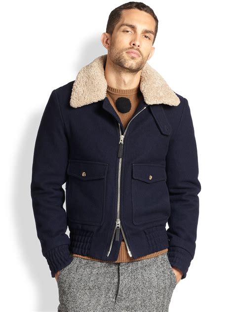 Lyst Ami Shearling Bomber Jacket In Blue For Men