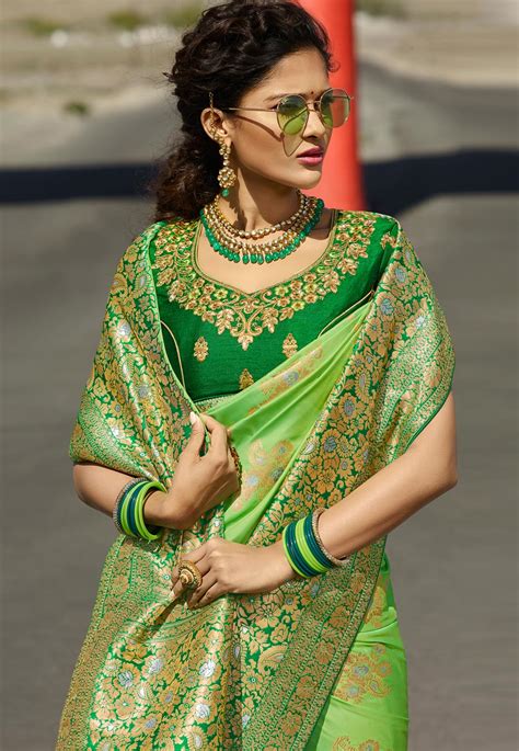 Green Silk Embroidered Festival Wear Saree 13275