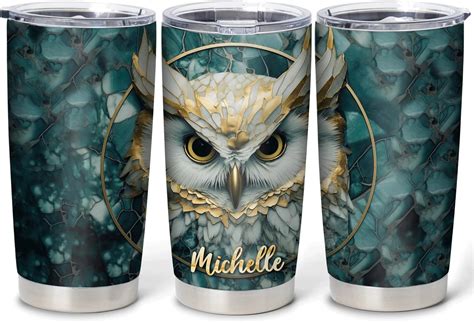 Hyturtle Personalized Owl Lovers Tumbler Owls Print Custom Name Stainless Steel