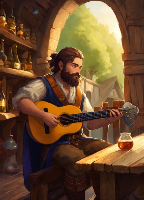 Lexica Halfling Bard Male With A Full Beard Playing A Lute Tavern