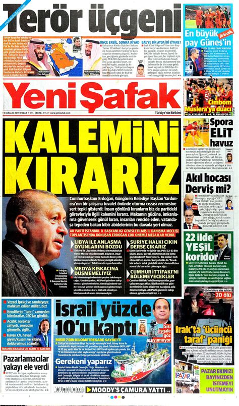 Yeni Şafak Gazetesi 08 Aralık 2019 Pazar Medyafaresi