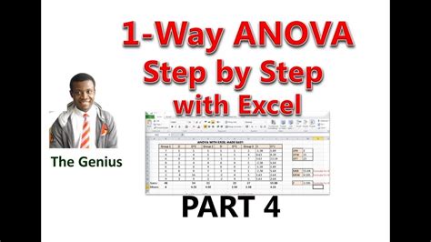 Anova Step By Step Procedure With Excel 4 Youtube