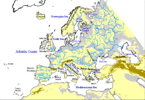 Main European rivers and physiographic topics. | Download Scientific ...