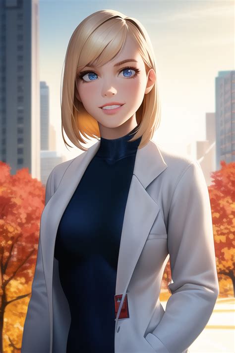 Sfw Gwen Stacy Blonde Medium Breasts Short Hair Blue Eyes Fall Co S