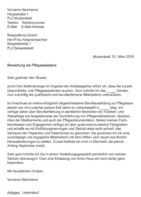 Muster Bewerbung als Pflegeassistenz Bewerbungsschreiben für 240