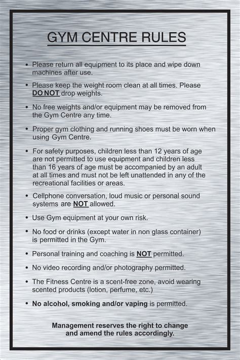 Gym Center, Rules and Regulations – The CondoSigns Store