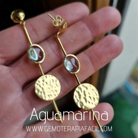 Pendientes aguamarina plata de ley dorada Gemoterapia Fácil Tienda