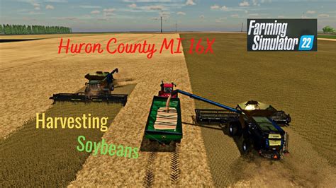 Fs22 Huron County Mi 16x Using Courseplay To Harvest 2 Small Soybean Fields Youtube