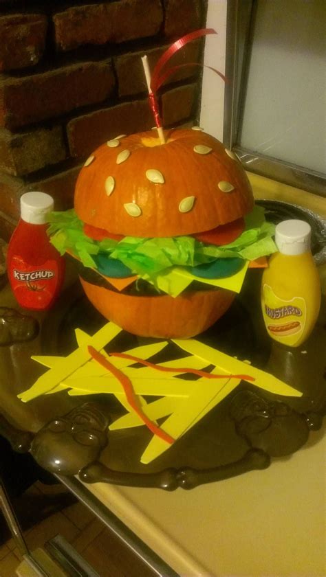 Pumpkin Burger My Fiancé’s Entry Into The Pumpkin Decorating Contest At Her Work Pumpkin