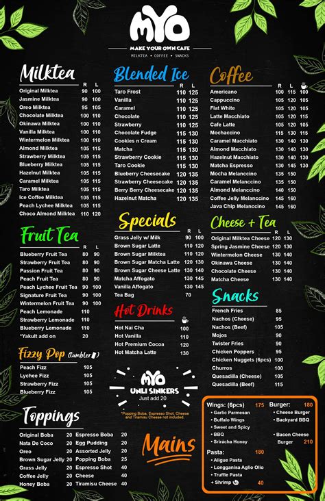 Make your own cafe Philippines Menu