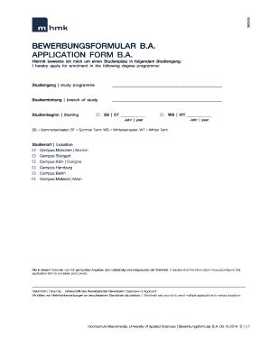 Fillable Online Bewerbungsformular Ba Application Form Ba Fax Email